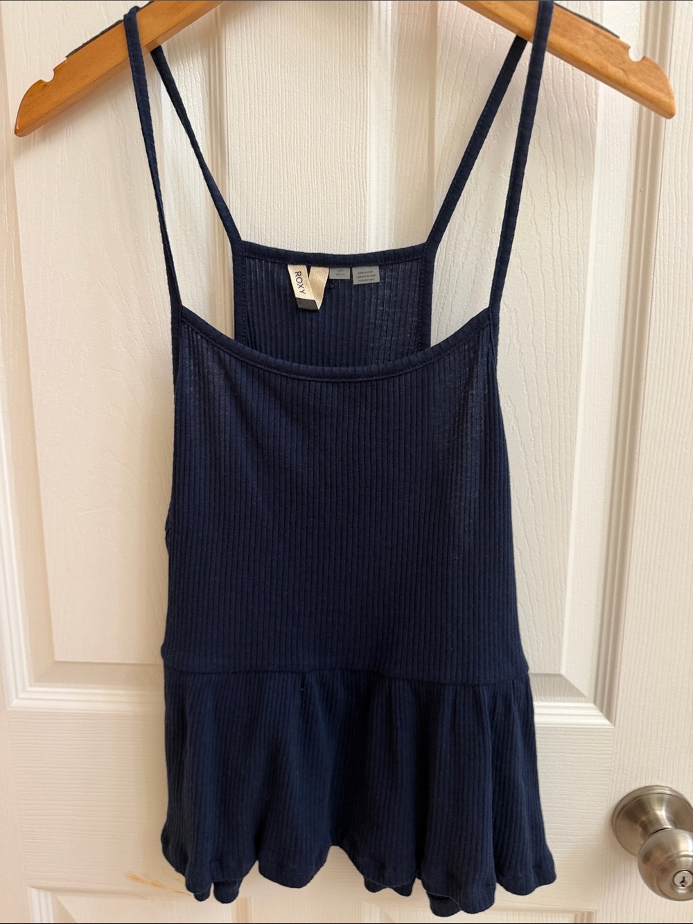 Roxy Navy Ribbed Spaghetti Strap Peplum Cami